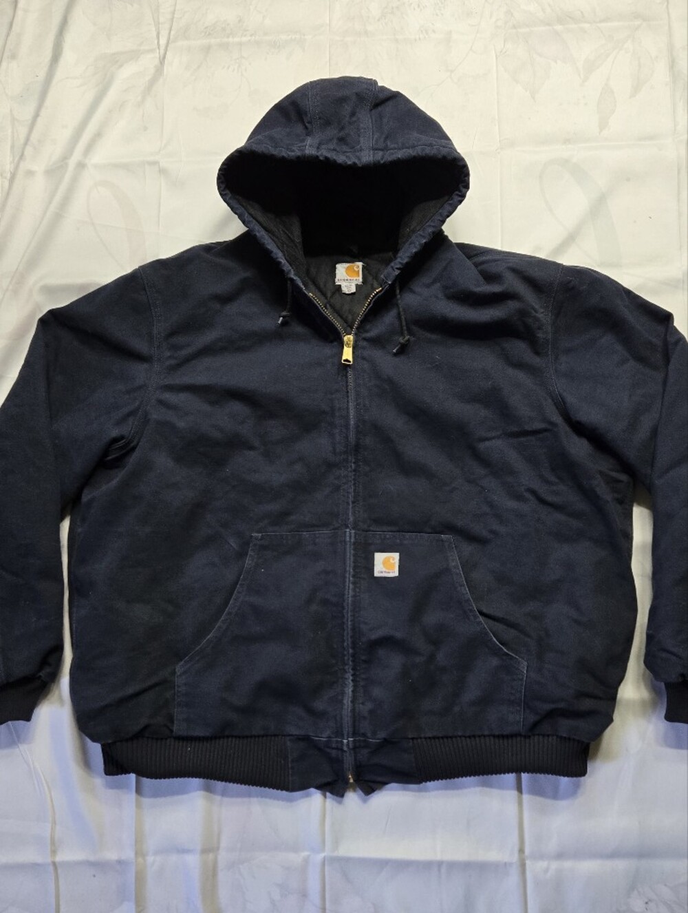 Carhartt Made In USA 2XL TALL Hooded Zip-Front Work Jacket J140 Dark Navy Blue